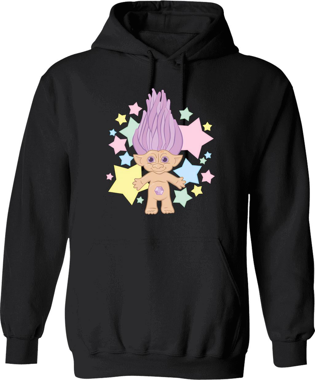 Cute Lucky Troll Hoodie - Retro Graphic Pullover Hoodie for Men & Women - Black