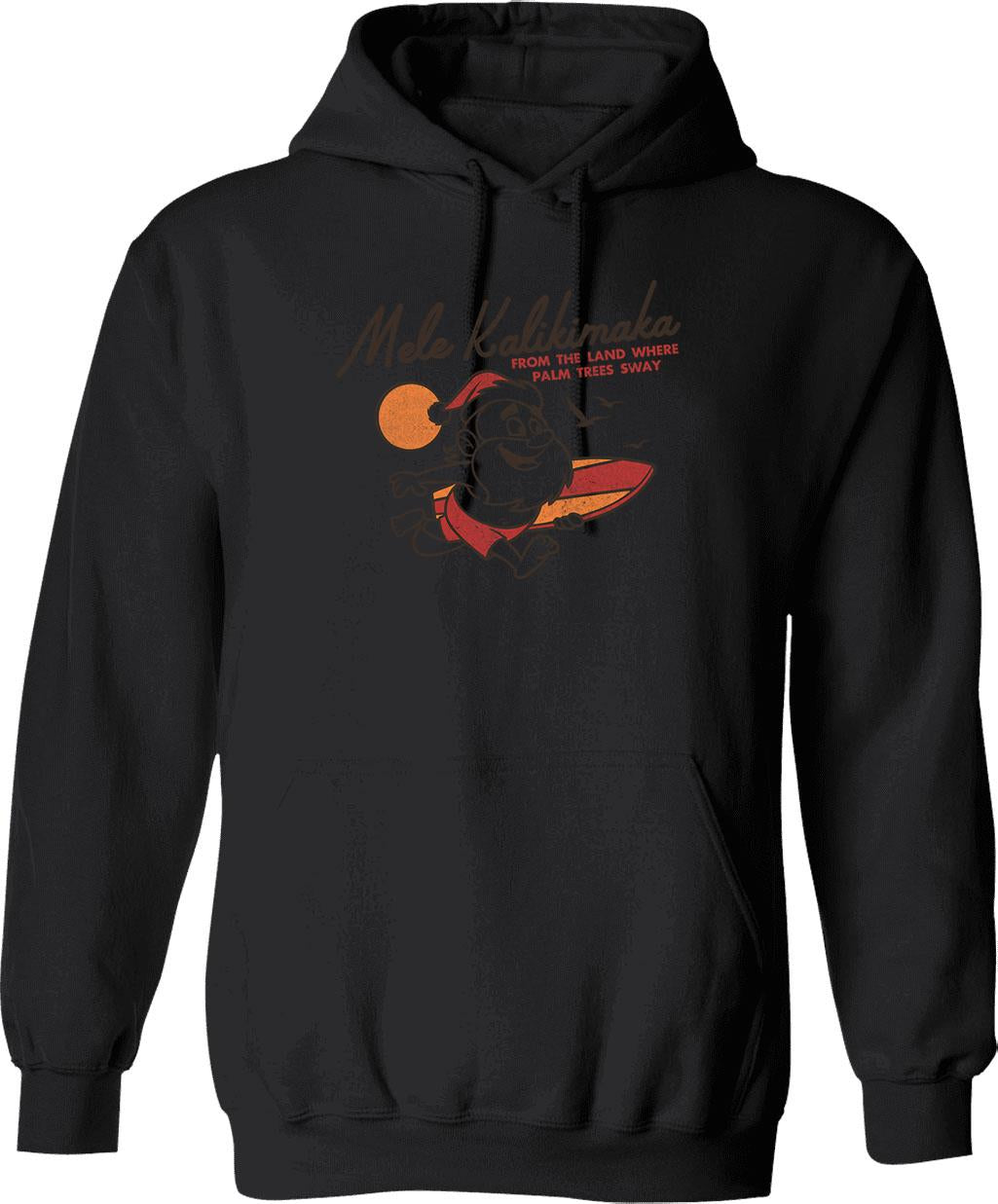 Cute Mele Kalikimaka Vintage For Christmas Santa Surfing Costume Gift Hoodie - Black