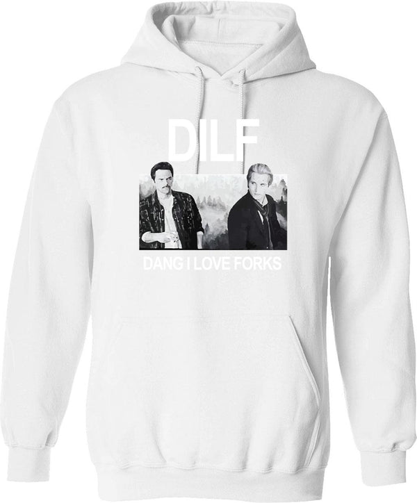 DILF Dang I Love Forks Vintage Graphic Pullover Hoodie - White