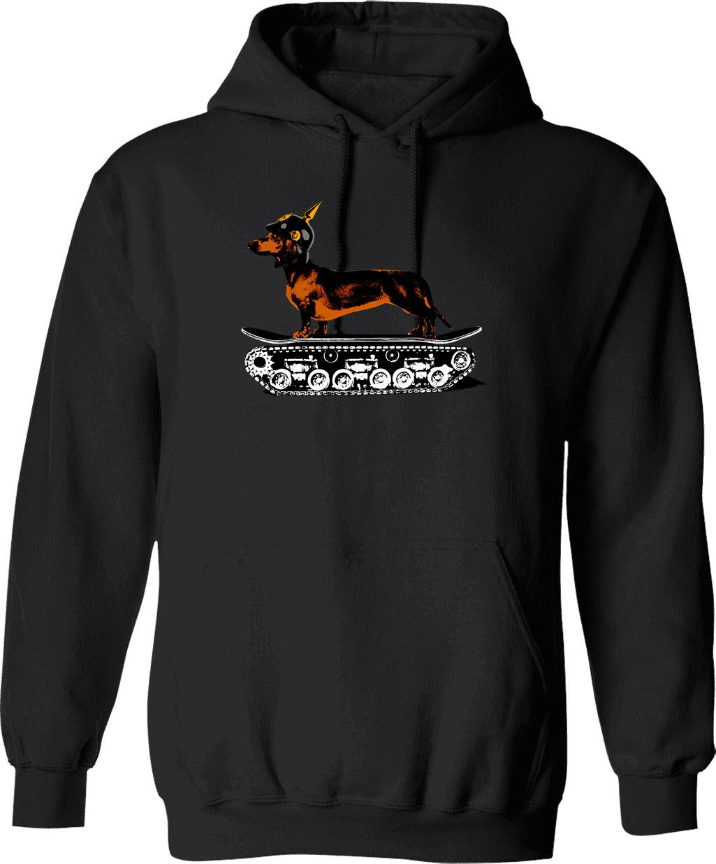Dachshund Tank Commander Hoodie - Retro Graphic Pullover Hoodie for Men & Women - Black