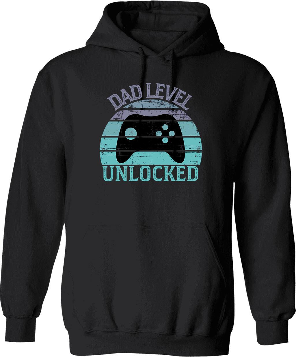 Dad Level Unlocked Hoodie - Retro Graphic Pullover Hoodie for Men & Women - Black