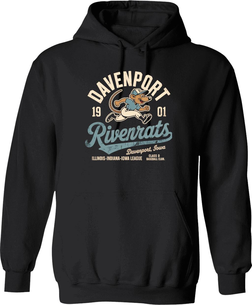 Davenport Riverrats 1901 Hoodie - Retro Graphic Pullover Hoodie for Men & Women - Black