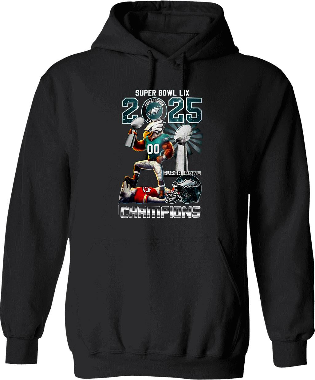 Eagles Super Bowl LIX 2025 Champions 3D Hoodie Graphic Pullover Hoodie - Black