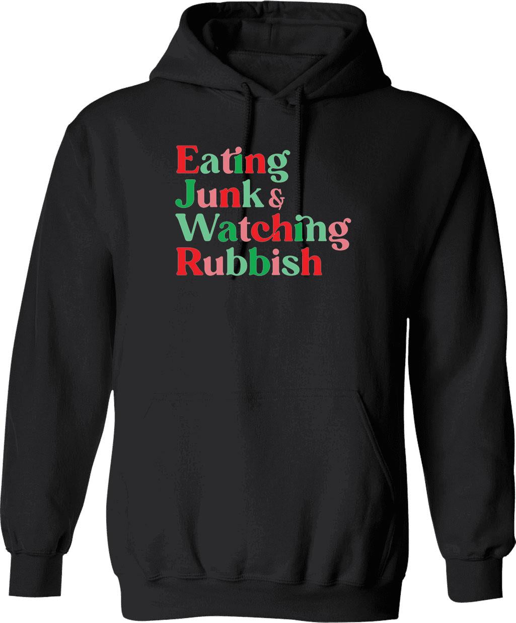 Eating Junk and Watching Rubbish Home Alone Xmas Graphic Pullover Hoodie - Black
