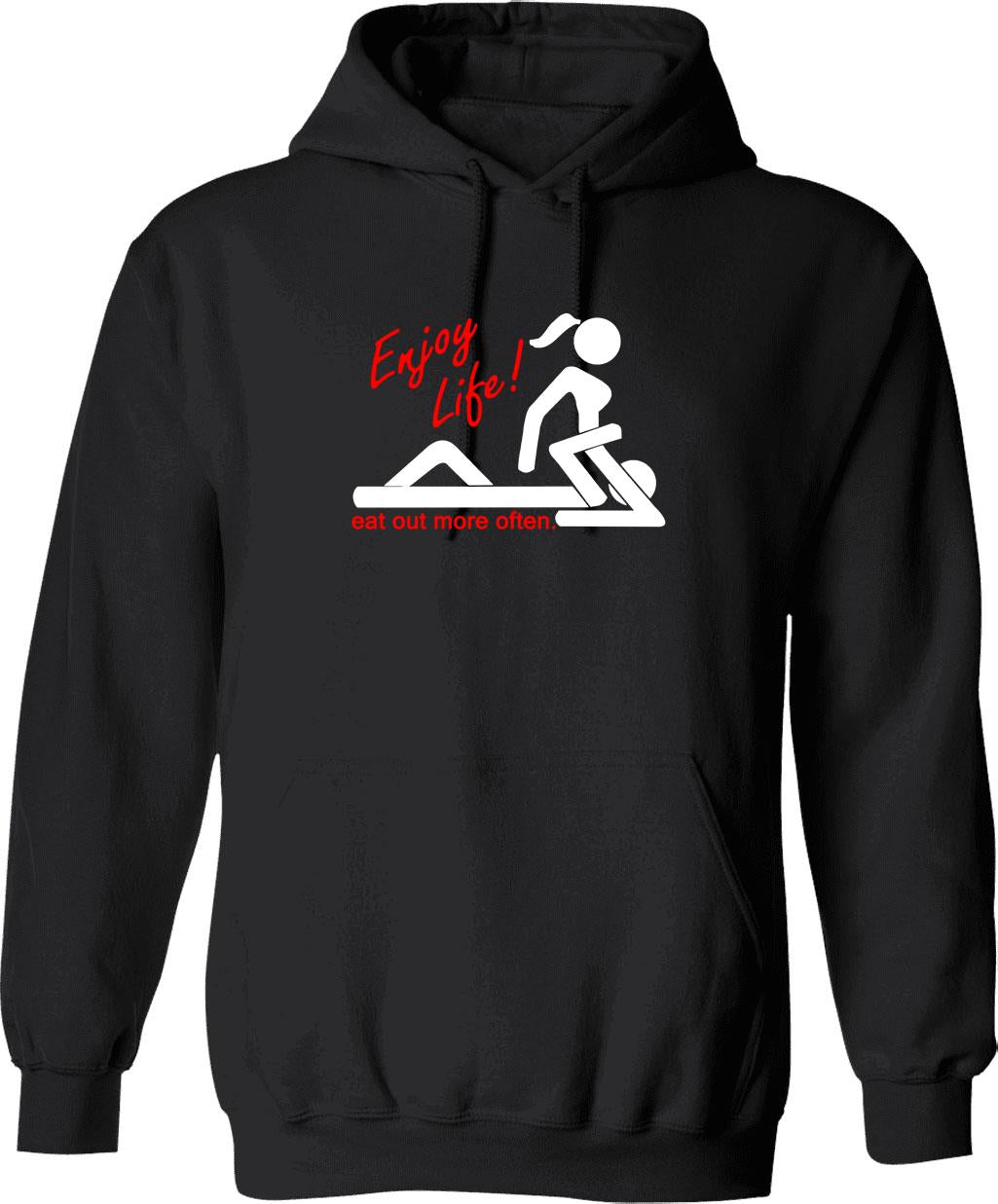 Enjoy Life Eat Out More Often Graphic Pullover Hoodie - Black