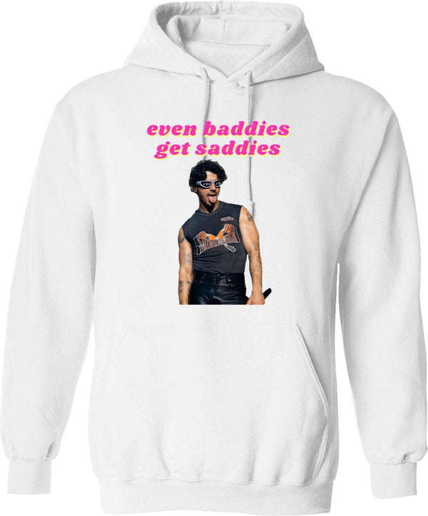 Even Baddies Get Saddies - Joe Jonas Graphic Pullover Hoodie - White