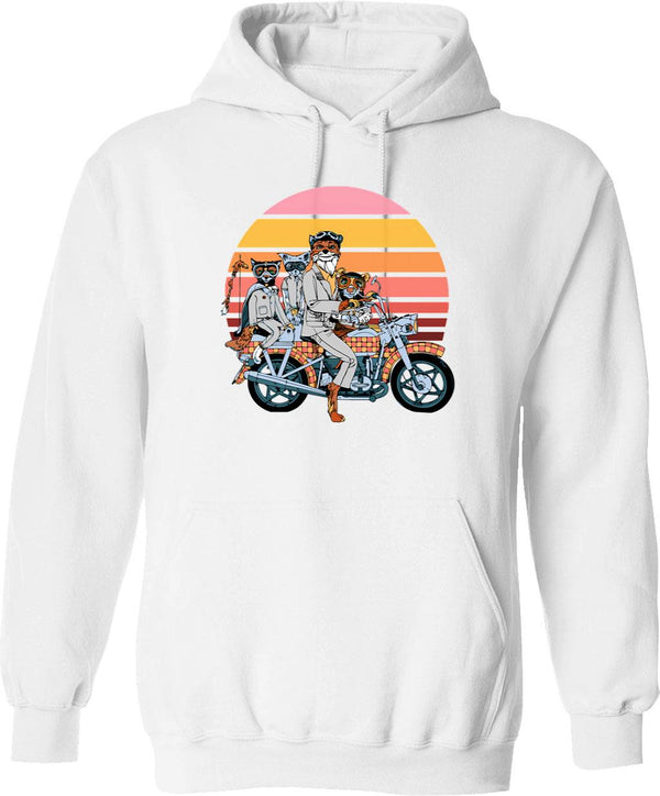 Fantastic Mr. Fox And Family On A Motorbike Graphic Pullover Hoodie - White