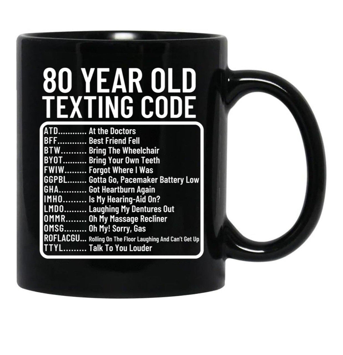 Funny 80 Year Old Texting Code Birthday Black Coffee Mug, Gift Coffee Mug - Black