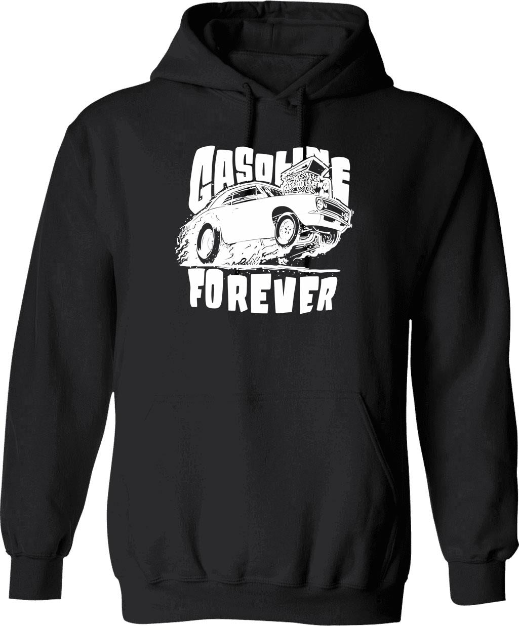 Gasoline Forever Distressed Hoodie - Retro Graphic Pullover Hoodie for Men & Women - Black