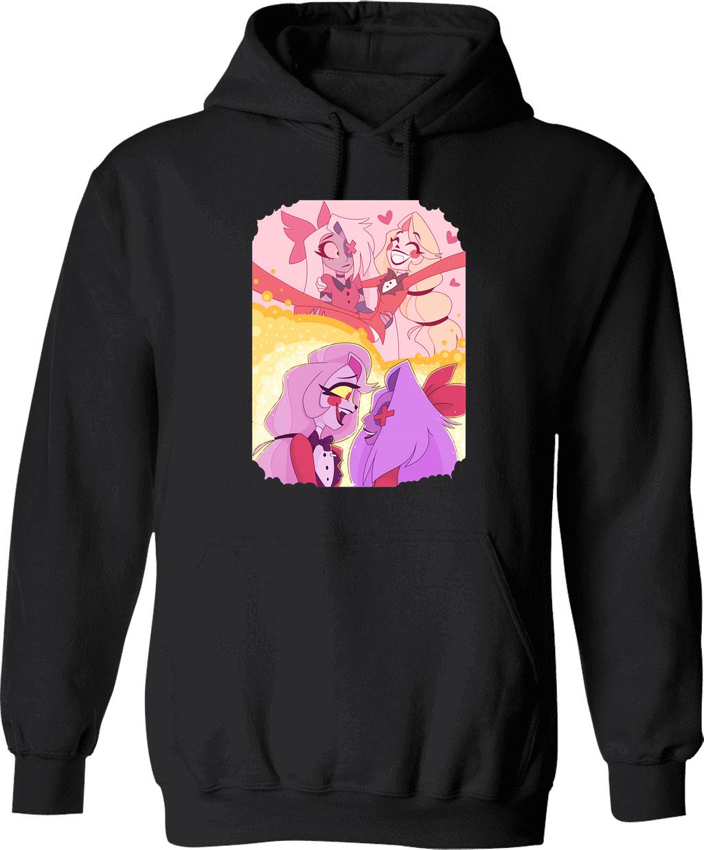 Hazbin Hotel - Vaggie And Charlie Painting Graphic Pullover Hoodie - Black