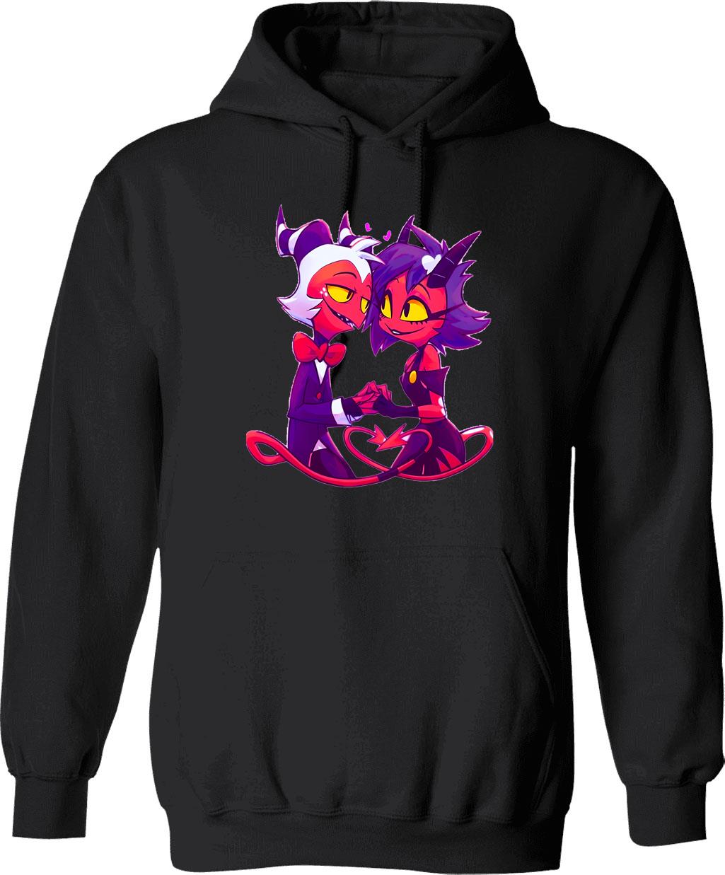 Helluva Boss Millie And Moxxie Graphic Pullover Hoodie - Black