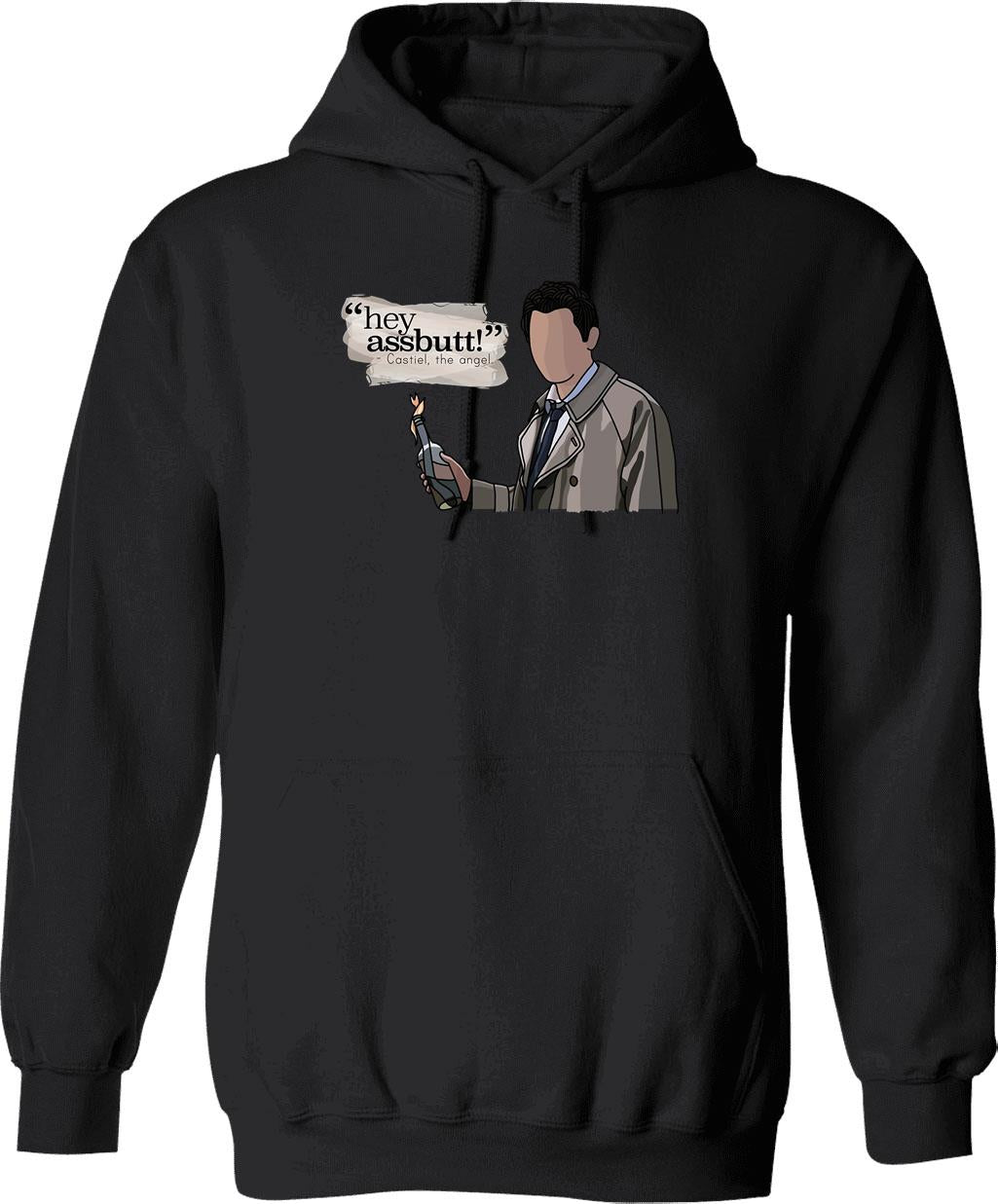 Hey Assbutt - Castiel Graphic Pullover Hoodie - Black