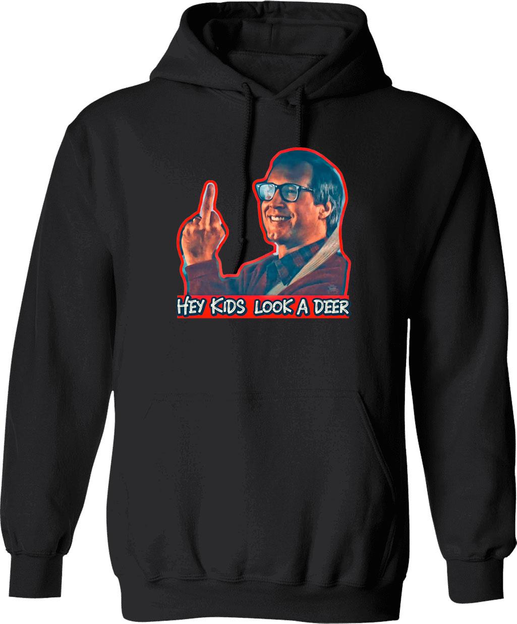 Hey Kids Look A Deer Christmas Vacation Graphic Pullover Hoodie - Black
