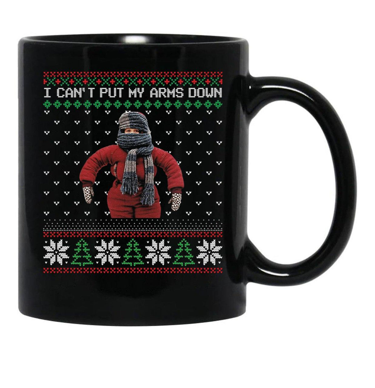 I Cant Put My Arms Down Ugly Christmas Black Coffee Mug, Gift Coffee Mug - Black