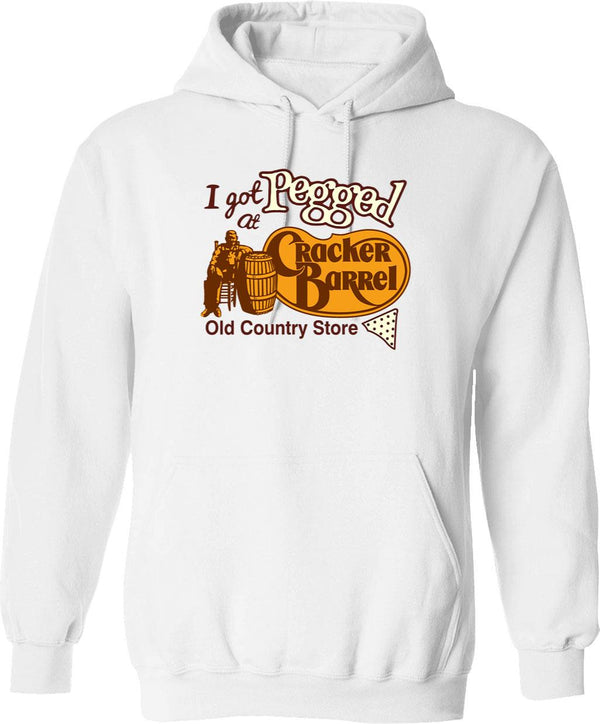 I Got Pegged At Cracker Barrel Old Country Store I Got Pegged At Cracker Graphic Pullover Hoodie - White