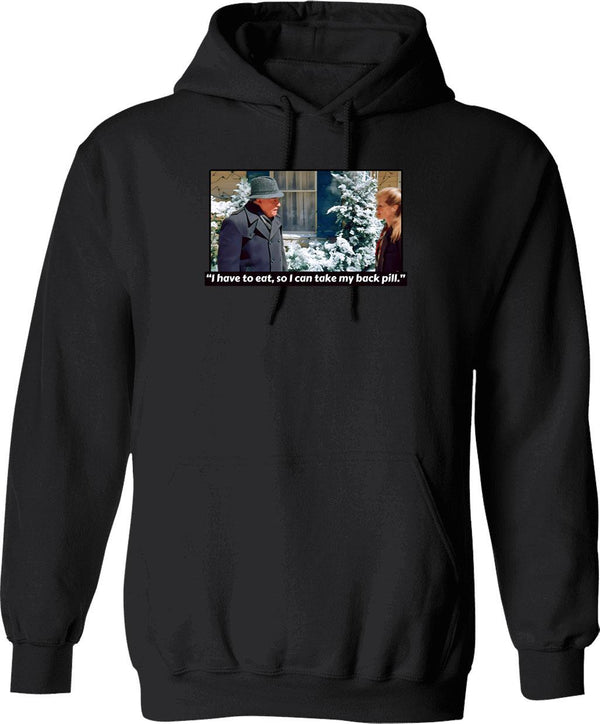 I Have To Eat So I Can Take My Back Pill Christmas Vacation Graphic Pullover Hoodie - Black