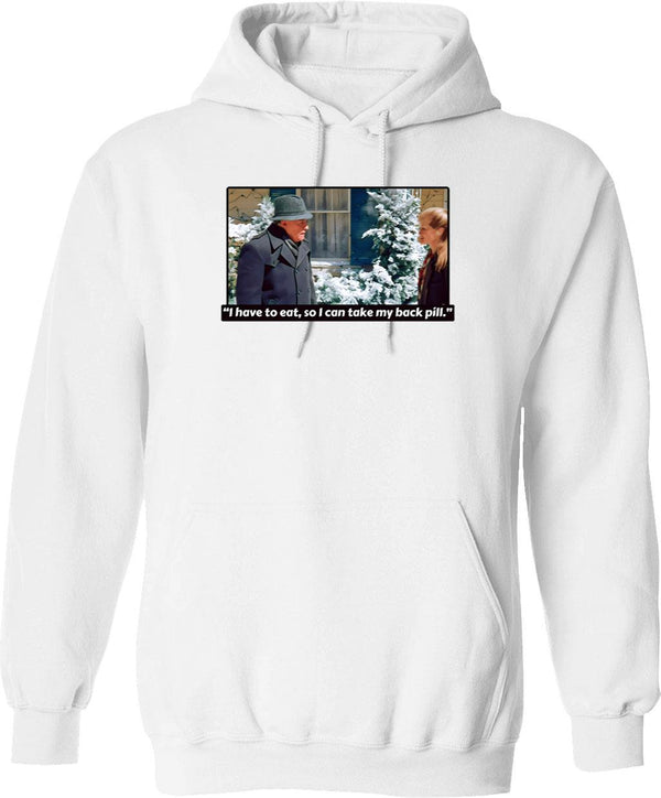I Have To Eat So I Can Take My Back Pill Christmas Vacation Graphic Pullover Hoodie - White