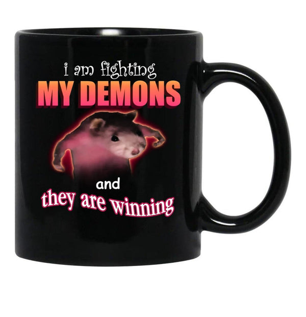 I39M Fighting My Demons and They are Winning Word Art Meme Black Coffee Mug, Gift Coffee Mug - Black