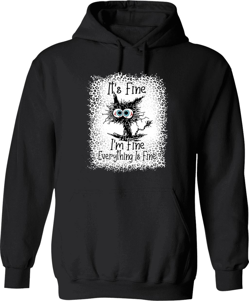 It's Fine I'm Fine Everything is Fine Leopard Fade Print Bella Mom - Camiseta para mujer Graphic Pullover Hoodie - Black