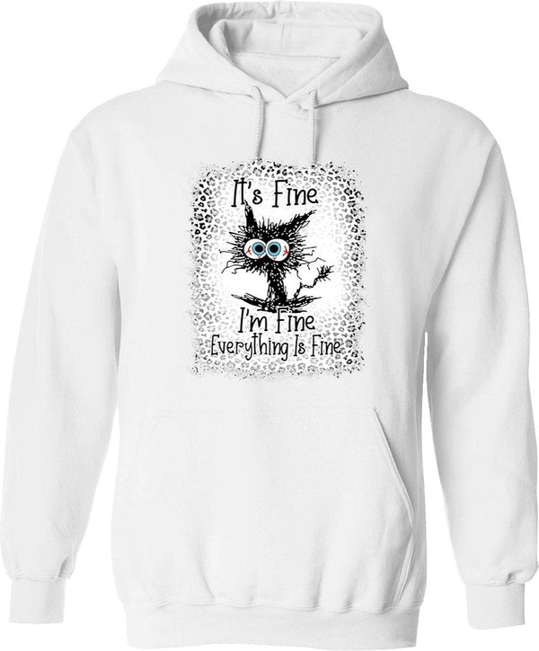 It's Fine I'm Fine Everything is Fine Leopard Fade Print Bella Mom - Camiseta para mujer Graphic Pullover Hoodie - White