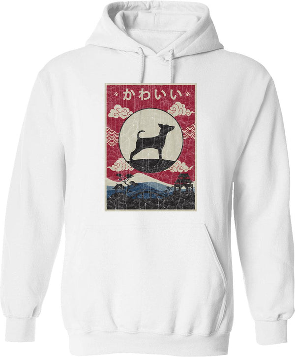 Japanese Kelpie Kawaii Hoodie - Retro Graphic Pullover Hoodie for Men & Women - White