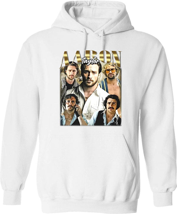 Limited Aaron Taylor Johnson Vintage Hoodie Gift for Woman anda Man Graphic Pullover Hoodie - White