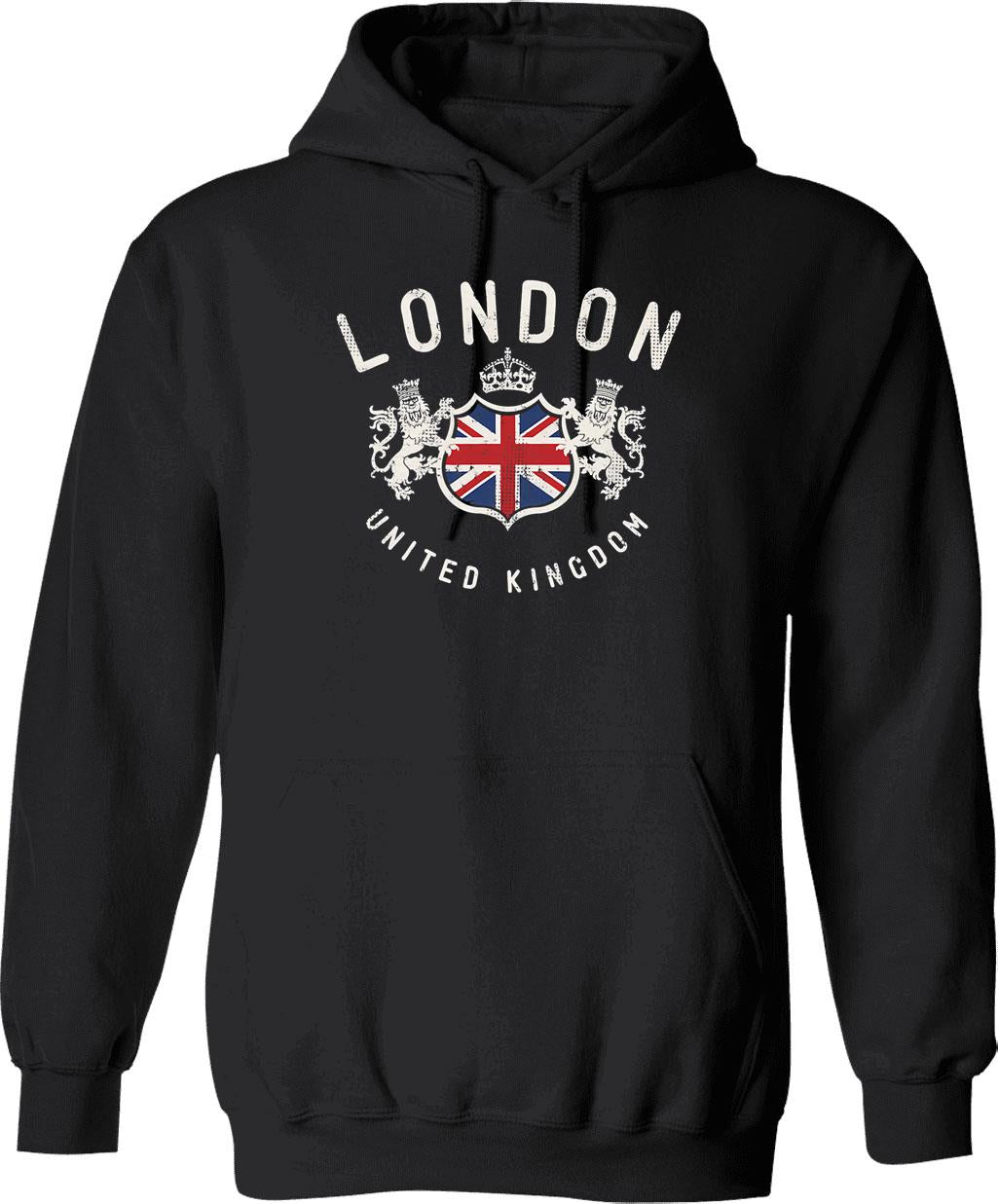 London England Vintage British Flag Hoodie - Retro Graphic Cosy Pullover - Black