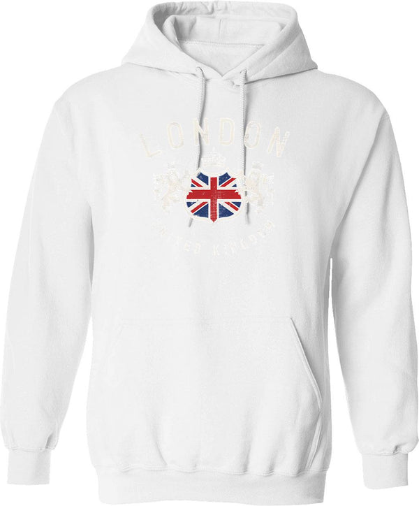 London England Vintage British Flag Hoodie - Retro Graphic Cosy Pullover - White
