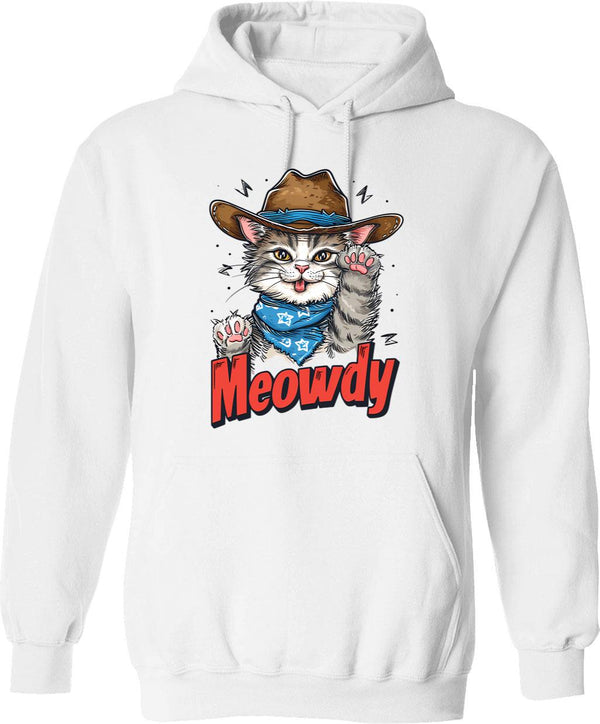 Meowdy Hoodie - Retro Graphic Pullover Hoodie for Men & Women - White