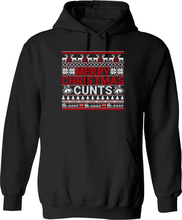 Merry Christmas Cunts Ugly Christmas Sweater Gift Graphic Pullover Hoodie - Black
