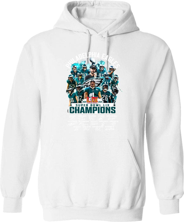 Philadelphia Eagles Super Bowl LIX 2025 Champions T-Hoodie Graphic Pullover Hoodie - White