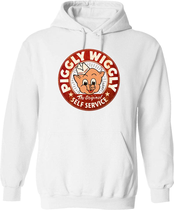 Piggly Wiggly Self Service Worn 4677 Graphic Pullover Hoodie - White