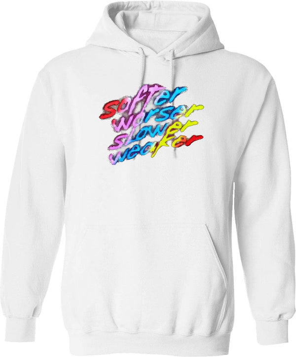 Softer Worser Slower Weaker Graphic Pullover Hoodie - White