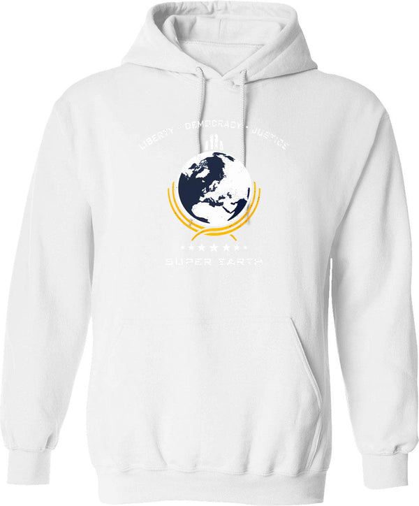 Super Earth Diving Into Hell For Liberty Graphic Pullover Hoodie - White