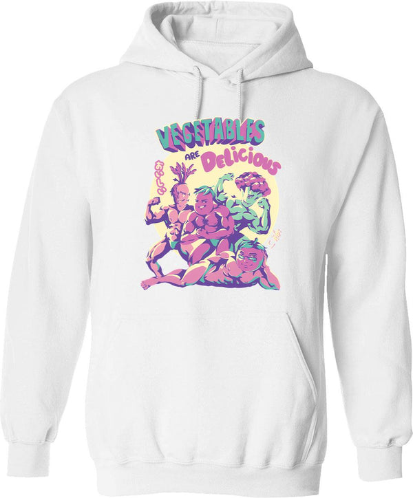 Vegetables Are Delicious Graphic Pullover Hoodie - White