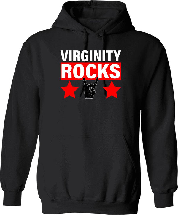 Virginity Rocks Hand Sign Graphic Pullover Hoodie - Black
