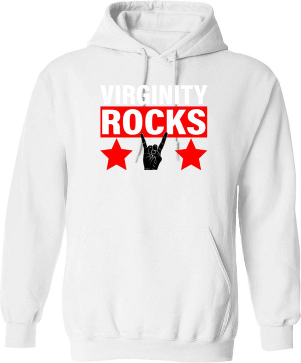 Virginity Rocks Hand Sign Graphic Pullover Hoodie - White