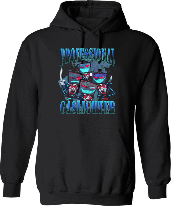 Vox Professional Gaslighter Hazbin Hotel Graphic Pullover Hoodie - Black