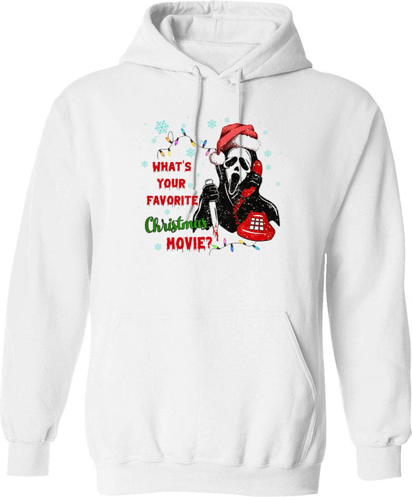What's Your Favorite Horror Movie Christmas Xmas Holiday Ghostface Graphic Pullover Hoodie - White