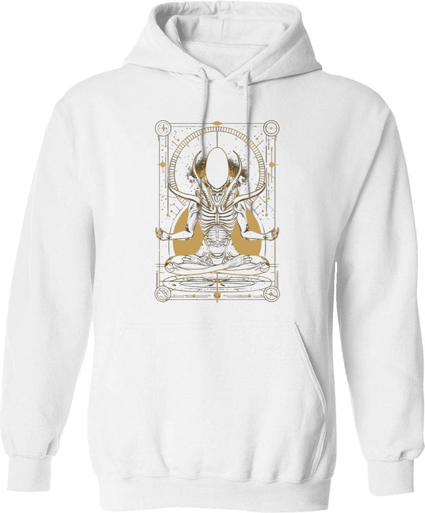 Xenomorph Meditating Tarot Card Design Premium Graphic Pullover Hoodie - White