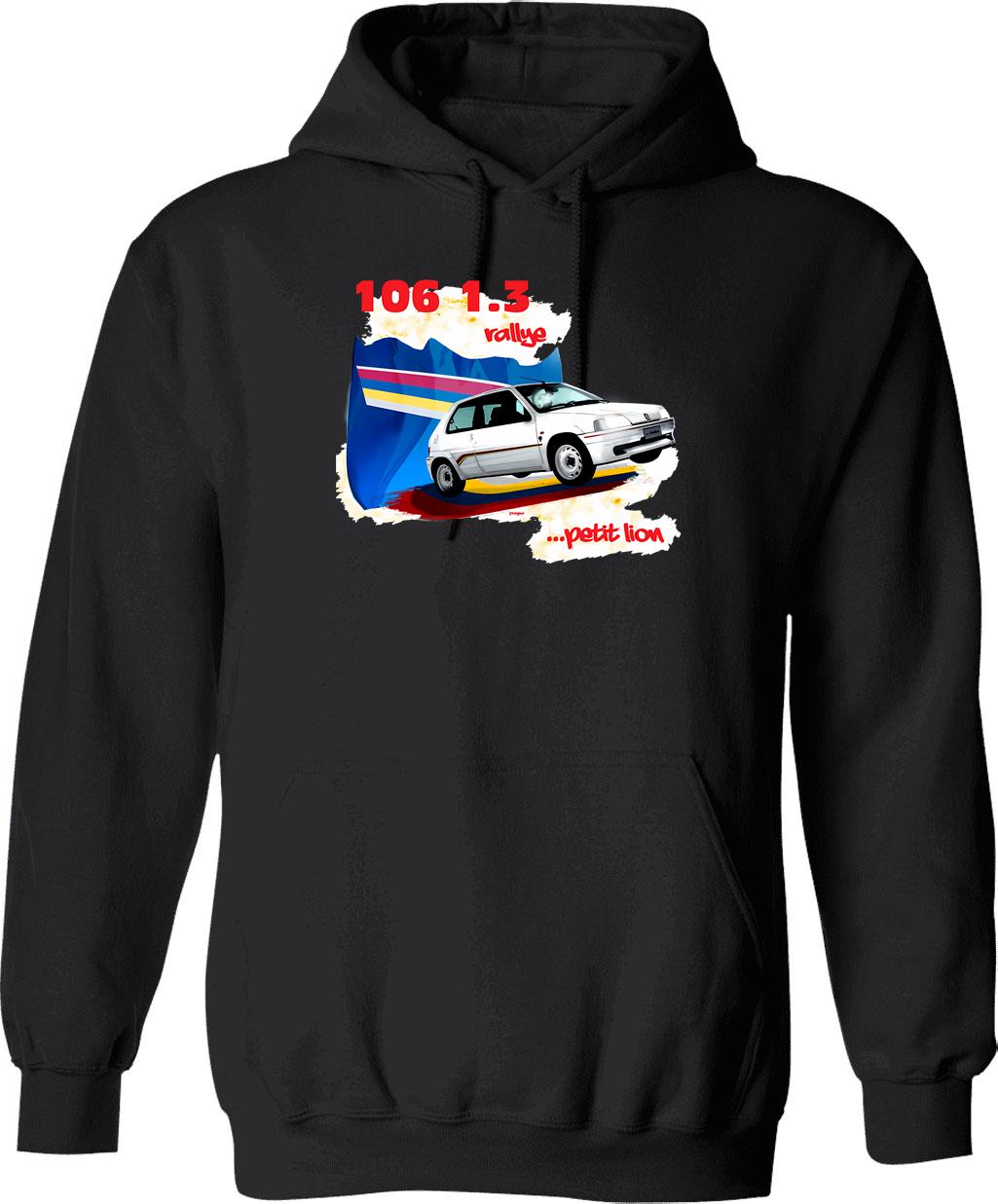 106 1.3 Rallye... Petit Lion Hoodie - Retro Graphic Pullover Hoodie - Black
