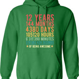 12 Years Of Being Awesome Vintage 12th Birthday Funny Gift Hoodie - Green