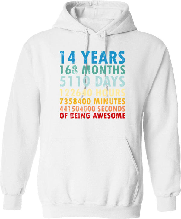 14 Years Of Being Awesome Gifts 14 Years Old 14 Birthday Retro Anniversary Hoodie - White