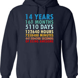 14 Years Of Being Awesome Gifts 14 Years Old 14 Birthday Retro Anniversary Hoodie - Navy
