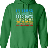 14 Years Of Being Awesome Gifts 14 Years Old 14 Birthday Retro Anniversary Hoodie - Green