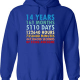 14 Years Of Being Awesome Gifts 14 Years Old 14 Birthday Retro Anniversary Hoodie - Blue