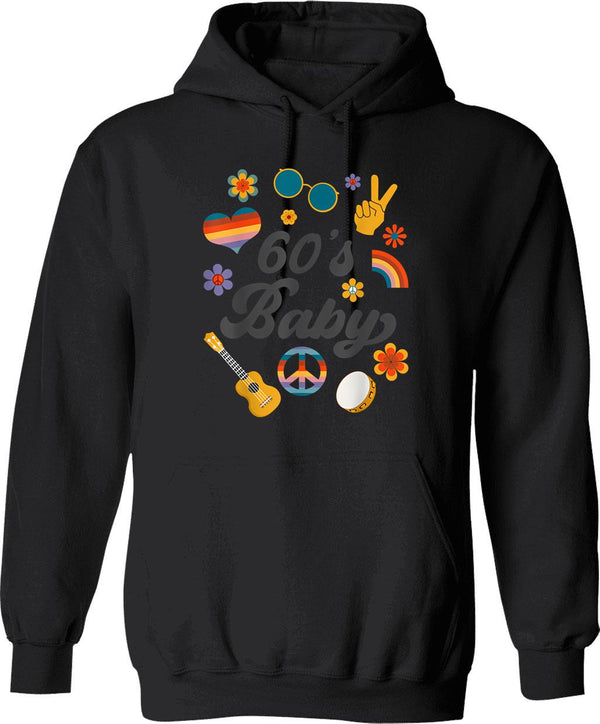 1960s Vintage Sixties Costume Party 60s Hippie Theme Party Hoodie - Black