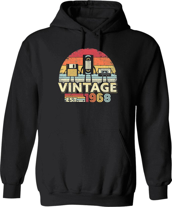 1968 Print. Vintage Birthday Gift Funny Music Tech Humor Graphic Hoodie - Black