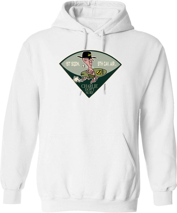 1st Squad. 9th Cavalry Airborne Charlie Dont Surf Colonel Kilgore Tribute Hoodie - White