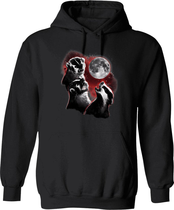 3 Badger Moon Hoodie - Retro Graphic Pullover Hoodie for Men & Women - Black